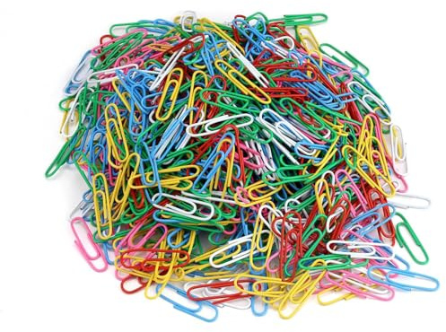 KHIRY Büroklammern Bunt 500 Stück, Langlebig und Rostfrei, Beschichtete Große Büroklammern Set mit Plastikbox für Büro Schule Dokument Papierklassifizierung