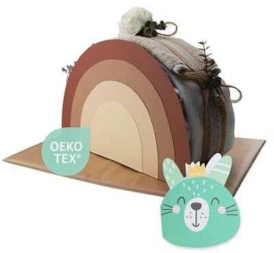 Windeltorte ® Regenbogen Vintage [JUTE & STILVOLL] - Jungen & Mädchen - Neutral Unisex - Geschenk zur Geburt - Baby Party - Babyshower - Pullerparty - Babyartikel - Windeln - Jetzt Torte kaufen