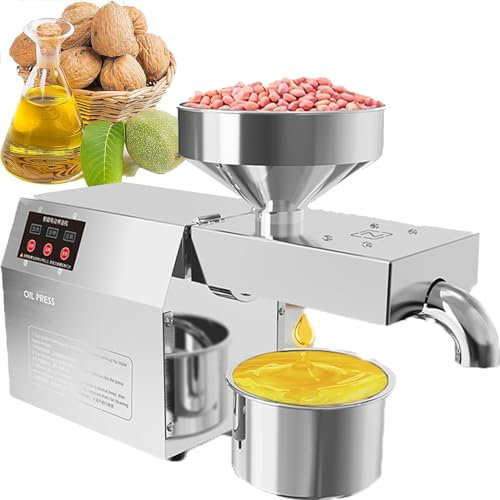 LTSRLL Automatic Oil Press Machine 800W-1500W, Cold/Hot Press, Temperature Adjustment & Touch Screen Controller, 3-6KG/H, Stainless Steel, for Peanuts Sunflower Flax Avocado Sesame