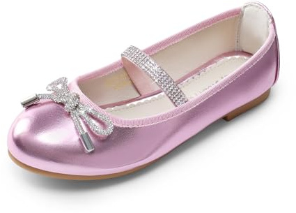 DREAM PAIRS Girls Ballet Flats Slip-on Flower Bow Kids Party Shoes,Size 4 Big Kid,Pink,SDFL2409K