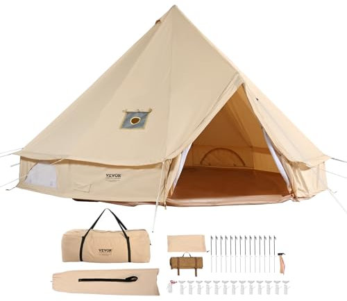 VEVOR Mädchen Glockenzelt 6 x 3,5 m Jurten Zelt TC-Baumwolle und Außenzelt, Beige, Standard