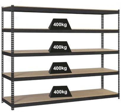 PROREGAL Schwerlastregal Wood Beast Five | HxBxT 200x240x45cm | 5 Ebenen | Fachlast 400kg | Anthrazit | Weitspannregal Werkstattregal Lagerregal Kellerregal Gargenregal