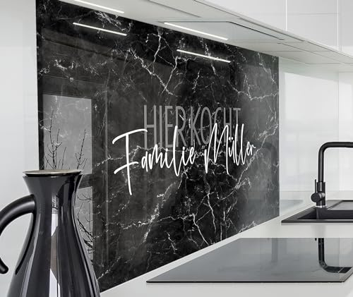timalo Herd Spritzschutz Wand Spüle, Küche Küchenrückwand Glasoptik | Acryl Glas 2mm | Glasrückwand Acrylglas - personalisiert mit Namen - Rückwandschutz Platte | 120x80cm Marmor schwarz