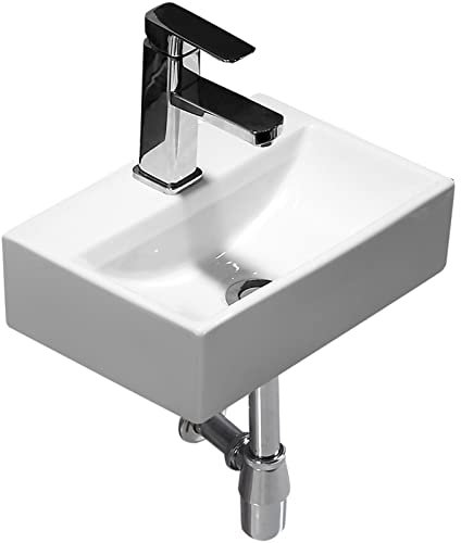 CCKUHN Aufsatz-Waschbecken für Badezimmer, Badezimmer-Waschtisch, Keramik-Waschbecken, Wandmontage, kleines Badezimmer, Eckwaschbecken und Wasserhahn, weißes Waschbecken, Badezimmer-Wasch