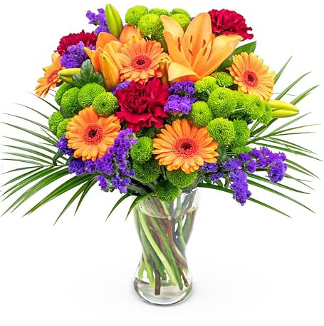 Joyful - Flowers - Next Day Prime Delivery - Lily La Orange bouquet surrounded by Germinis and Carnations - A Stunning Gift for Any Occasion - Brighten someone's day with flowers. (Medium)
