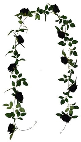 Tanant Flor Artificial Artificial Rosa Negra Vid Simulada Rosa Negra Ratán Flor Artificial Guirnalda Planta Colgante de Pared Decoración de Halloween Guirnalda de Flores de Seda para el