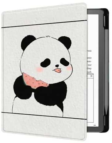 Étui pour Kindle Scribe 10,2 Pouces (Sortie en 2022) - Cuir PU De Qualité Supérieure - Couverture Folio Légère - Veille/Réveil Automatique avec Porte-Stylo - Panda Mangeant De La Past