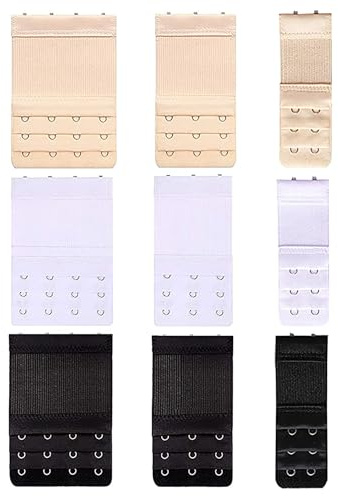 Guokoo Bra Extenders, Bra Strap Extender Set Bra Extenders 3 hooks 3 Rows x2 Hooks/3 Hooks/4 Hook White, Black, Skin Colour-9 Packs