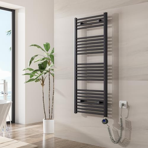 Heilmetz Badheizkörper Elektrisch mit Heizstab 500W Leistung 1200 x 500 mm Anthrazit Gerade Bad Heizkörper Handtuchwärmer Handtuchtrockner mit Thermostat Timer