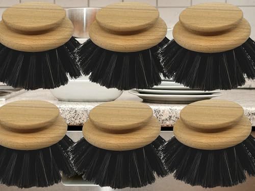 6 x Set MAAJ ERSATZ BÜRSTENKOPF FÜR SPÜLBÜRSTE weiches ROSSHAAR - Made IN Germany - Plastikfrei