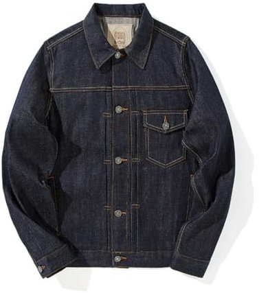 Denim Trucker Giacca Rosso Selvedge Jeans Vestiti Giapponese Retro Tute Cowboy Cappotto, Indaco crudo, L