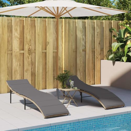 Homgoday Sonnenliegen 2 STK. mit Auflagen Doppelliege Gartenliege 3-Fach verstellbare Rückenlehne Liegestuhl Garten Relaxliege Outdoor Liege für 2 Personen Beige Poly Rattan