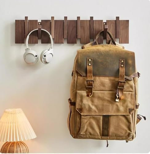 Sonhomay Naturholz Garderobenleiste, Wandmontage, Klavierhaken, klappbar, 8 Haken für Mäntel, Schlüssel, Taschen, Kleidung, Eingangsbereich