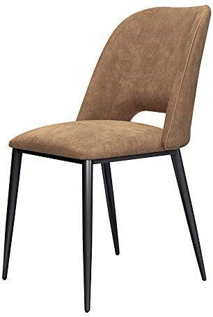 Ergonomischer Esszimmerstuhl ohne Armlehne aus Flanellstoff, hellbraun, Loungesessel für Wohnzimmer und Restaurant (schwarze Beine)