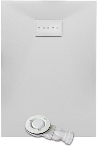 Thermopanel SMC White Shower Trays Base Slate Stone Effect Textured Non Slip with Low Profile Waste and Holes Cover - 1200 x 800mm