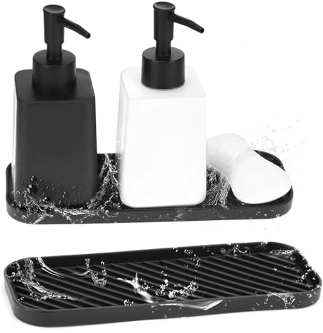 QWORK® 2 Stück Silikon Abtropfschale, Schnelltrocknend & Hitzebeständig, Seifen- und Schwammhalter für Küche & Bad