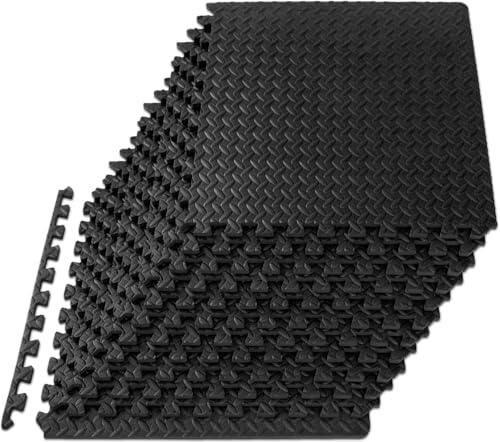 14mm Thick Gym Flooring – 48 Sq Ft Coverage 12 Pcs Interlocking Floor Mats, Protective Garage Floor Tiles, Anti-Slip Rubber Floor Mats for Gym, Home Workout, Yoga, Exercise and Gymnastics