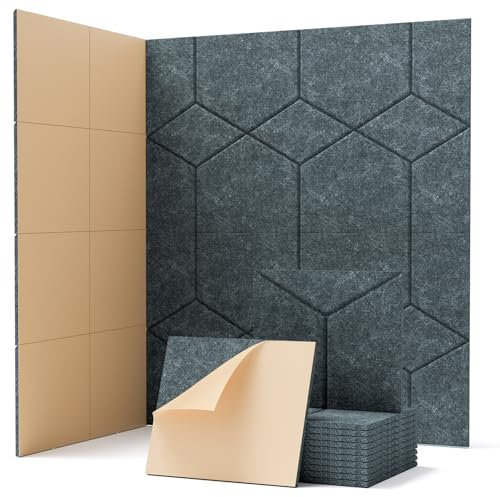 Soundsbay Paneles acústicos autoadhesivos, 12 unidades, absorbentes acústicos, aislamiento acústico, paredes y techos, para tratamiento acústico y decoración de pared, 30 x 26 x 0,9 cm (gris oscuro)