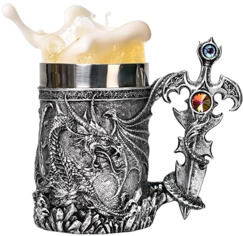 Wezalget Tasse à bière médiévale, tasse à bière rétro,Tasses à bière rétro de 600 ml avec motif dragon | Tasse à boire de voyage tasse à café vintage pour le lait, le cacao, le café, la bière, le
