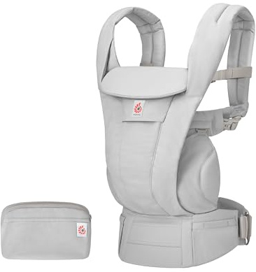 Ergobaby Omni Deluxe Babytrage für Neugeborene & Kleinkinder 0–48 Monate | Ergonomische 4-Positionen Baby Trage aus 100% Premium-Baumwolle mit Taschen und Sonnenverdeck, 3,2–20,4kg, Pearl Grey