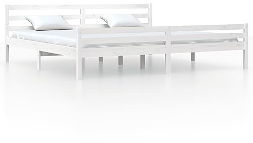 HEFZGDB Massivholzbett Weiß 180x200 cm Ehebett Gästebett Familienbett Einzelbett für Herberge Gästezimmer Schlafzimmer Wohnbereich
