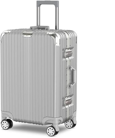 Voyagoux resväska – 72 liter, 66 x 42 x 26 cm, medelstor resväska, TSA-lås, aluminiumkabinbagage, resväska med hjul, 4 hjul med Air Wheel-system, robust och lätt, silver