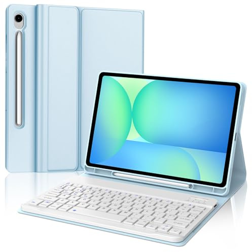 IVEOPPE Keyboard Case for Samsung Galaxy Tab S10 FE/ S9 FE 10.9'', Blue | Detachable Wireless Bluetooth Keyboard for Samsung Galaxy Tab S10 FE, UK Layout, Case with Pencil Holder for Galaxy Tab S9 FE