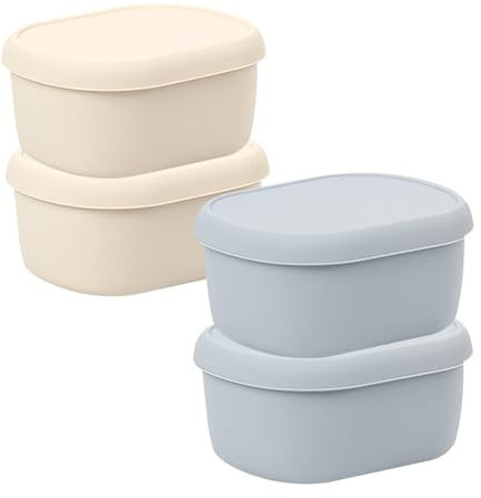 DONGKER Contenitori per Snack in Silicone da 200 ml, 4 Pezzi Contenitore per Alimenti Piccoli con Coperchio, Scatola per Condimenti Insalata Impilabili a Tenuta Stagna per Feste, Eventi e Viaggi