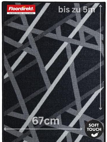 Floordirekt Teppich Läufer Printed - Teppichläufer auf Maß - Meterware - Flurteppich - Küchenläufer - Teppich für Küche, Flur & Wohnzimmer (Anthrazit, 67 x 200 cm)
