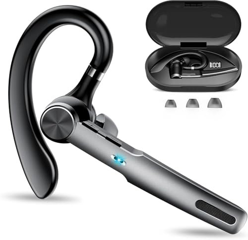 Oreillette Bluetooth sans Fil, V5.3 Kit Main Libre Bluetooth Oreillette avec CVC8.0 Micro antibruit, 60H d'appel Casques sans Fil avec Écran LED, IP7 Étanche pour Bureau/Conduite/Affaires, Noir