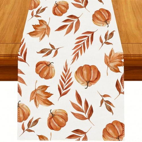 Nymora Orange Kürbisse Blätter Herbst Tischläufer 40x140 cm - Herbst Dekoration Tischläufer für Halloween & Thanksgiving - Deko Aesthetic
