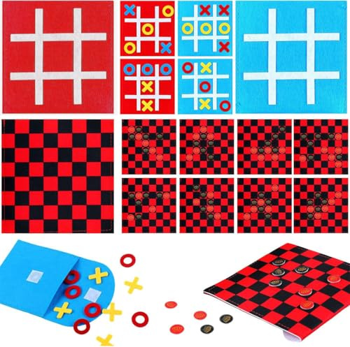 Tris Gioco da Tavolo in Feltro Mini,Gioco da tavolo della dama,4pcs, Portatile per Viaggio & Riunioni, Giochino Educativo per Bambini, Costume Carnevale Bambino