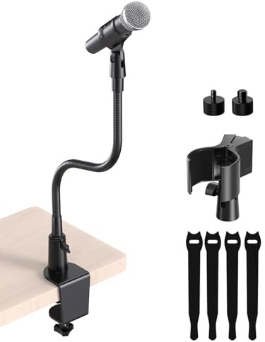 Etour 19-inch Gooseneck Microphone Stand with Desk Clamp, special clamp, 2 holders, 2 adapters, 4 cable ties