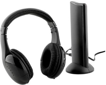 Kabellose Kopfhörer 3, 5mm aus Kunststoff mit Mikrofon, Fm Radio, Stereo | 5-in-1 Satz, Monitoring Funktion, Tragbar, Schwarz, für Einsatz im Haus, mit Sender
