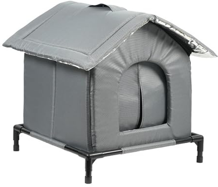 Katzenhaus Für Draußen Winterfest Wasserdicht und feuchtigkeitsdichtKatzenhöhle Haustierhaus Warm Hundehöhle Waschbar Hundehaus Tierheim Für Streuner Haustiere (Grau, S 33x33cm ≤2.5kg)