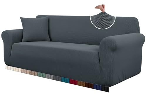 HEYOMART High Stretch Sofa Covers, Jacquard Loveseat Slipcover, 2 Seater | Non-Slip Universal Furniture Protector for Living Room, Washable Couch Cover for Dogs, Cats with Elastic Bottom, Dark Grey
