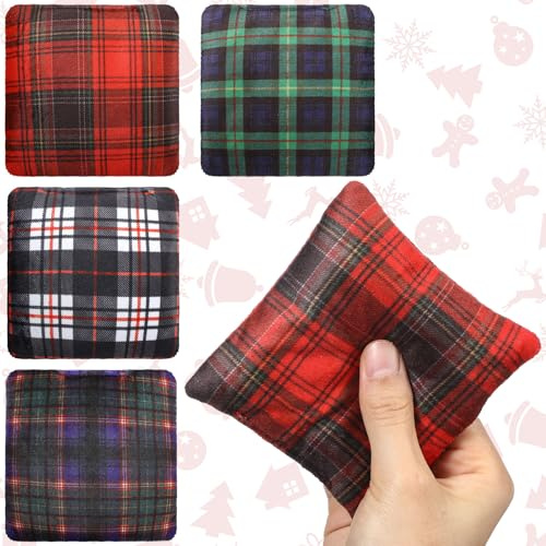 SmoothNovelty 4 Pcs Microwave Hand Warmers Reusable Flannel with Flaxseed Microwavable Bag Heating Cold Pack Bag for Colleagues Christmas Stocking Stuffer Gifts (Scottish Checked)