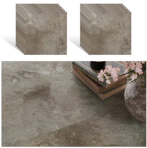 VEELIKE PVC-golvbeläggning betongutseende brun vinyl golvbeläggning garage 12 stycken vinylgolv självhäftande golvplattor klistra fast självhäftande kakel golv badrum kakeldekaler kök vattentät 30 cm
