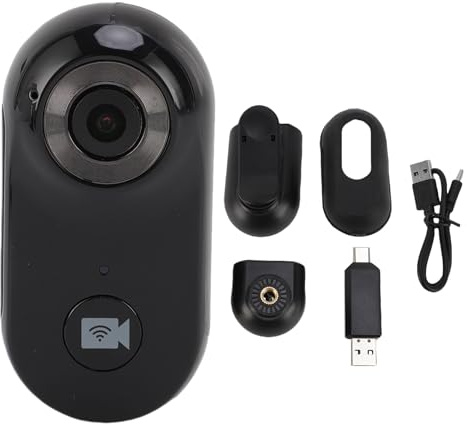 BuyWeek Caméra Corporelle WiFi 1080P, Mini Camera Sport Portable avec Connexion APP, Support Magnétique, Housse de Protection, Clip Arrière pour Les Voyages Sportifs de Plein Air (Noir)