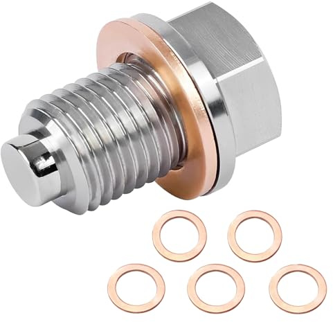 TIHNY Magnetic Oil Drain Plug M12×1.25 - Stainless Steel Sump Plug with Neodymium Magnet & 5 Copper Washers - Universal Fit for Cars, Motorcycles, Engines