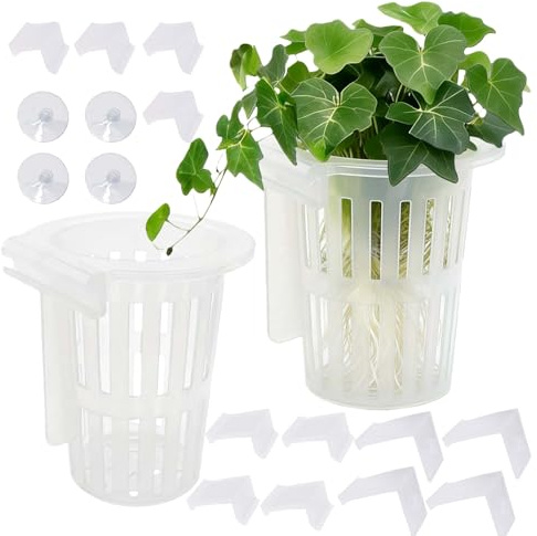 WZAEROUU 2 Pack Upgraded Aquarium Plant Holder, Large Fish Tank Plant Holder with Suction Cup and 3 Size Hooks for Different Tank Thickness