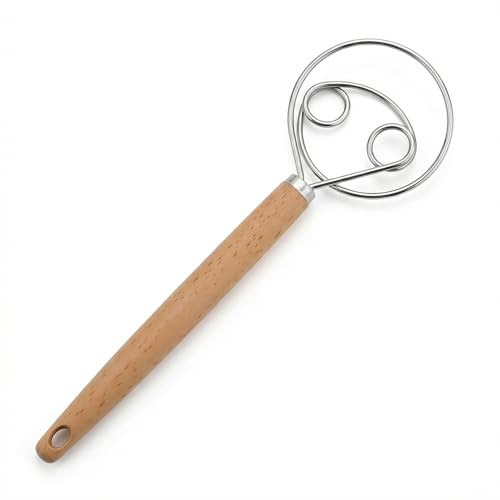 Danish Dough Whisk, Danish Dough Whisk 10-Inch Dutch Whisk Egg Beater with Plastic Handle Mixer Stainless Steel Double Holes for Bread Dough, Pastry, Dessert, Sourdough,or Pizza Dough