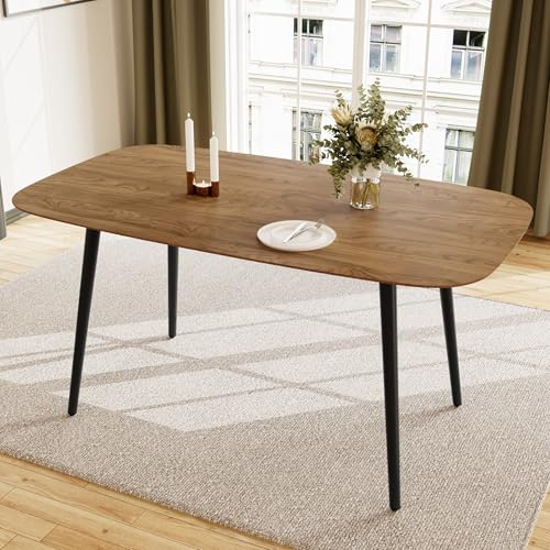 JIEXI Esstisch Küchentisch für 4-6 Personen, MDF Modernes Holz mit Metallbeinen für Wohnzimmer & Esszimmer Restaurant, Wohnungen, 120 cm, Walnuss
