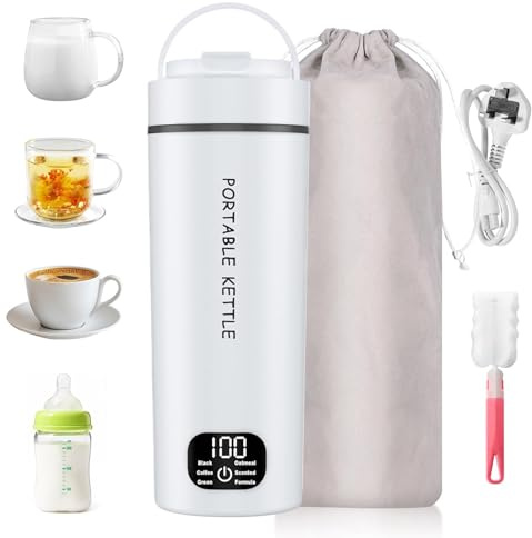 Portable Travel Kettle 450ml, 100-240V Dual Voltage, 304 Stainless Steel | 6 Temperature Settings, Fast Boiling, Auto Shut-Off, Boil-Dry Protection, UK Plug