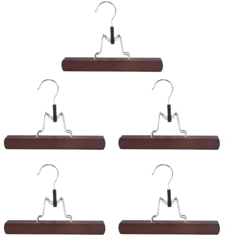 Ticha Lot de 5 cintres vintage en bois massif marron pour jupes et pantalons (25 cm x 3 cm) avec pinces.
