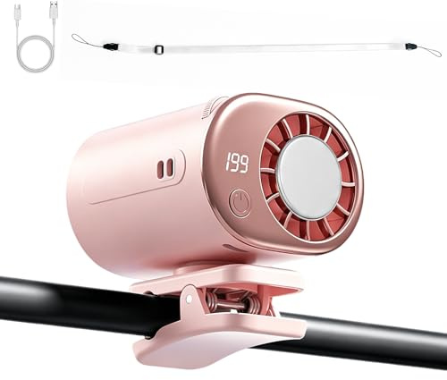 Indrnif Ventilador de clip portátil con pantalla LED, rotación de 360°, 199 velocidades, recargable por USB, ventilador portátil para el hogar, oficina, camping y gimnasio (rosa)