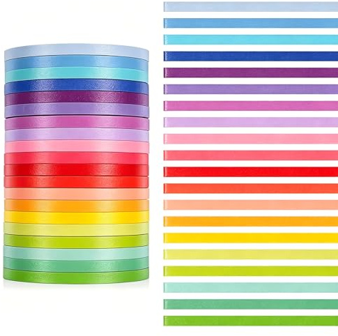EZOOU 20 Rolls Rainbow Pastel Washi Tape, 3 mm Coloured Masking Tape | Hand Tear Design, Fine Line Decoration, Clean Removal, Journal And Planner Projects, Paper Craft Creations