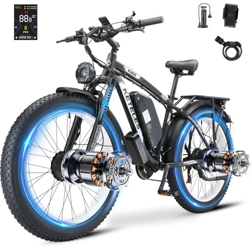 JESRIDER Dual Motor Electric Mountain Bike for Adults, 52V 32AH Up to 160KM Long Range E Bike, Dual Hydraulic Brakes, 26 Fat Tire 21-Speed Electric Bicycle for Off-Road, Commute, Cargo