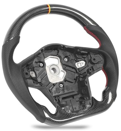 Ejoyous Carbonfaser-Lenkrad mit Perforiertem Leder, Flacher Unterseite, Rennlenkrad, 3K-Glanzlackierung, Rote Nähte, für GR Supra A90 J29 2020 Bis 2024-Fahrer