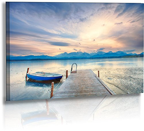 Fotoatelier Dirk Haas Premium Acrylglasbild XXL - Natur - Landschaft - Bild - Winter - Steg - Berge - Eis - Sonnenuntergang - Acrylglas : 120 cm x 70 cm